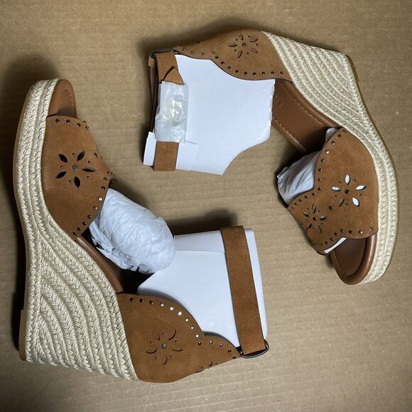Coach Kelsi Brown Studded Strappy Suede Espadrilles Wedges Shoes NEW Size 11 - Picture 4 of 10